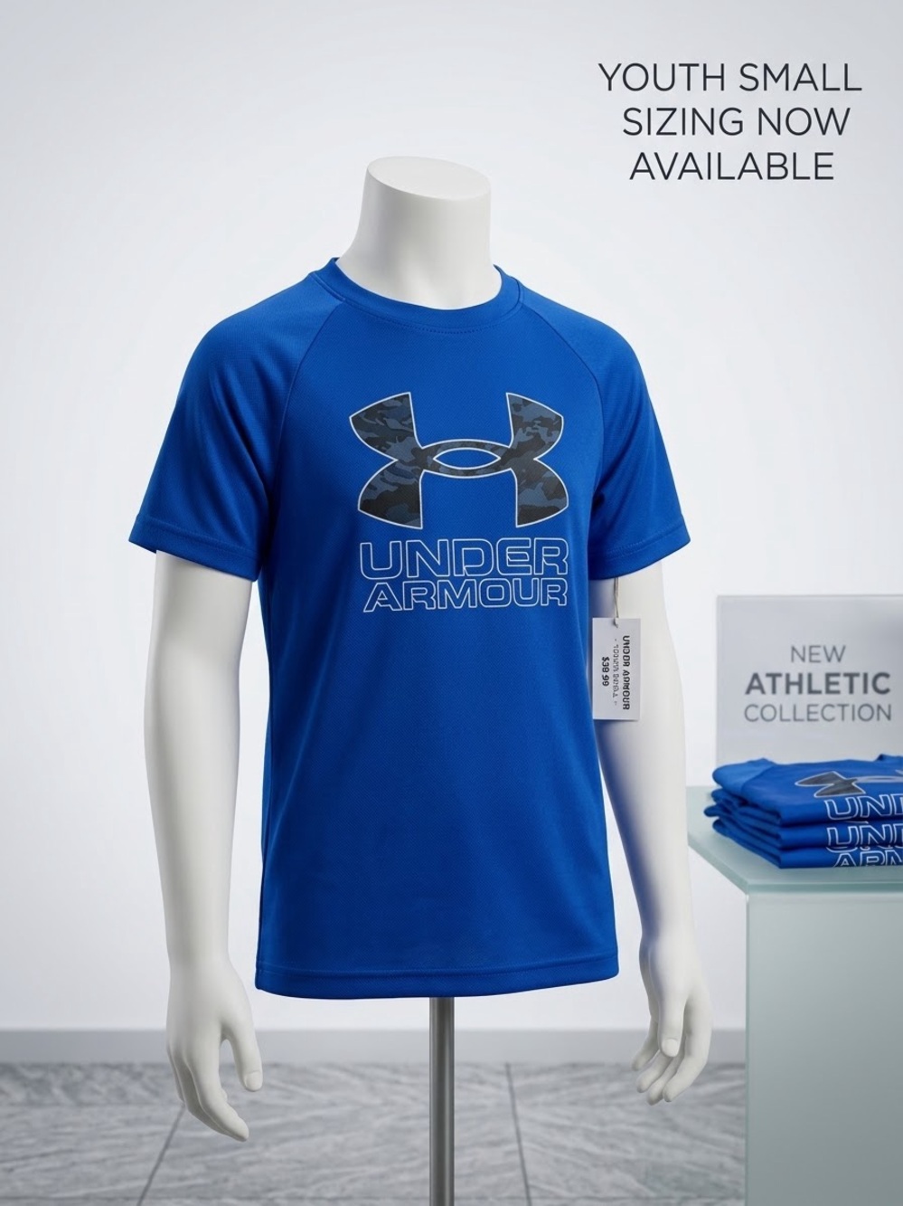 Under Armour Boys Blue Camo Logo Short Sleeve Tee